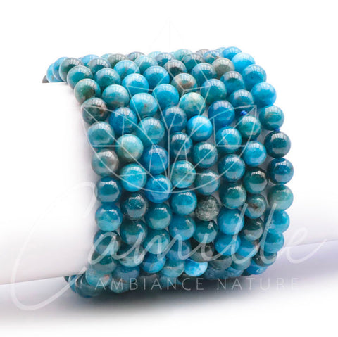 Bracelet en pierre apatite bleue, 8 mm