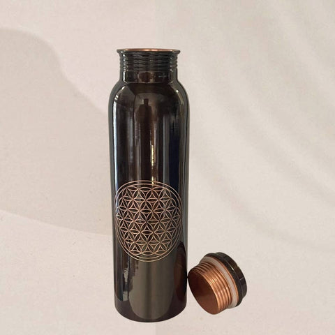 Bouteille d'eau en cuivre pur fleur de vie antique ± 950 ml (320