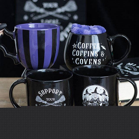 Tasse gothique violette 490 ml – mug chauve-souris avec anse aile