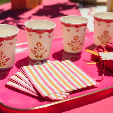 Lot de 8 Gobelets en Carton Pink Lemonade – Déco de Table Rose et Orange