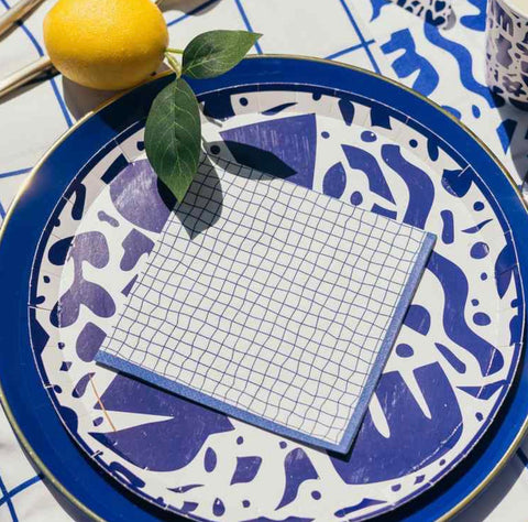Assiettes jetables en carton – Design azur abstrait (Ø 23 cm) – Lot de 8