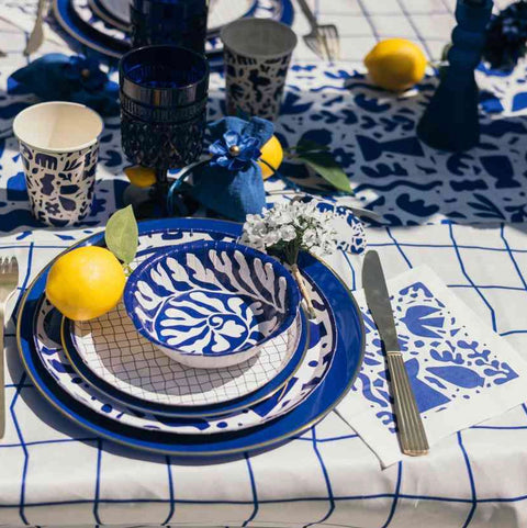 Assiettes jetables en carton – Design azur abstrait (Ø 23 cm) – Lot de 8