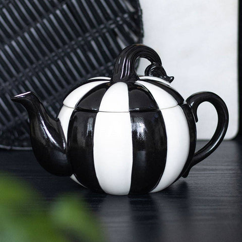 Théière citrouille rayée noire et blanche