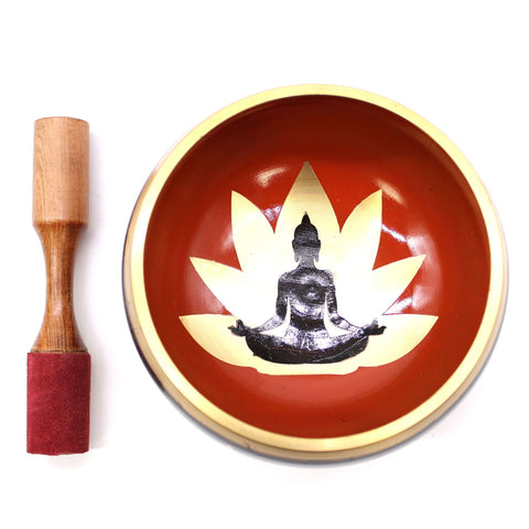Ensemble de bols chantants tibétains grand format - Bouddha - Noir/Orange 14 cm