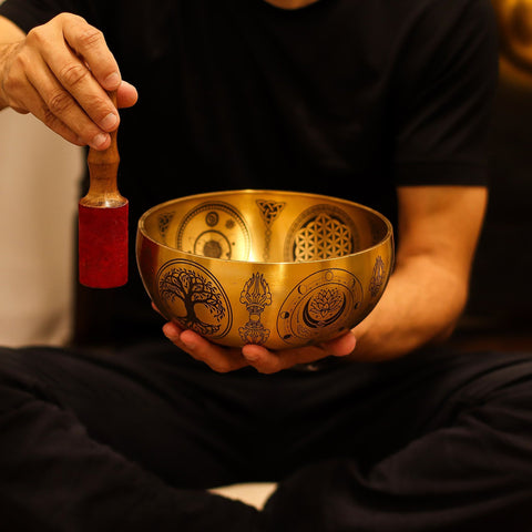 Bols chantants de Bouddha en laiton pur - Ensemble de 4 - Environ 3,85 kg