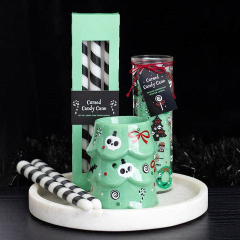 Bougies noires effilées Merry Creepmas – lot de 3 bougies gothiques pour Noël