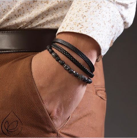 Bracelet homme pierre de lave et acier inoxydable
