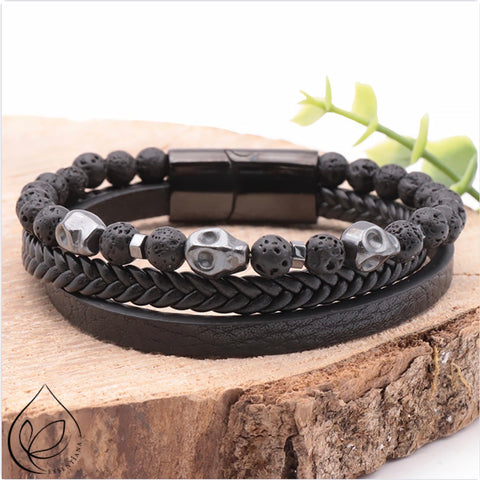 Bracelet homme pierre de lave et acier inoxydable