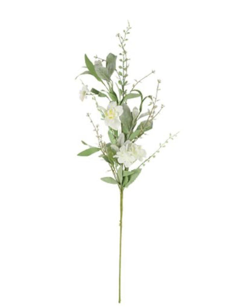 Branche Pureté Feuillage & Fleurs Blanches 70 cm – Bouquet Artificiel | Jardin à la Française