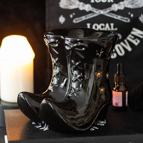 Brûle-parfum bottes de sorcière en céramique noire – décoration magique et gothique
