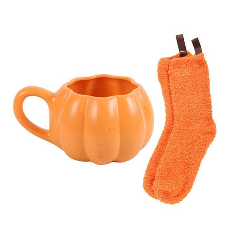 Mug citrouille 480 ml avec chaussettes orange – ambiance automnale et Halloween