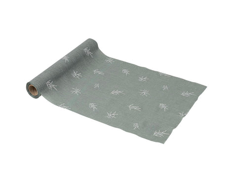 Chemin de Table Branches d’Olivier – Mousseline Vert de Gris & Or 28 cm x 5 m | Jardin à la Française