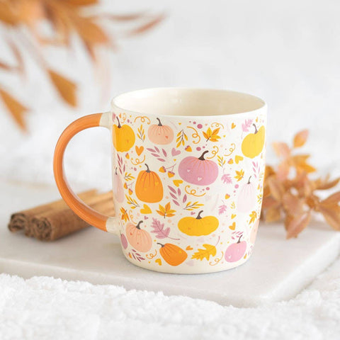 Mug d'automne à motif de citrouilles roses et orange