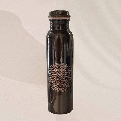 Bouteille d'eau en cuivre pur fleur de vie antique ± 950 ml (320