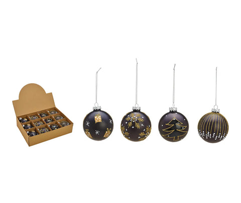 Lot de 4 boules de Noël noir et or