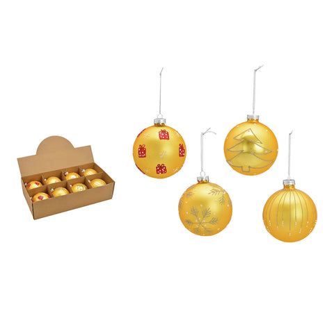 Lot de 4 boules de Noël en verre doré, 10 cm ￼