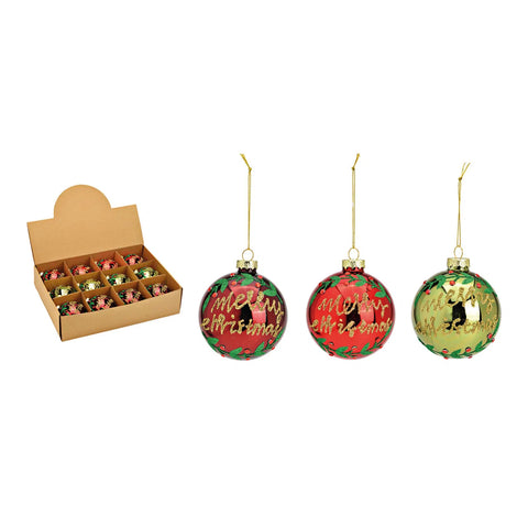 Lot de 3 boules de Noël, en verre, rouge et verte ￼