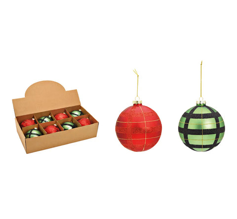 Lot de 2 boules de Noël en verre rouge et vert ￼