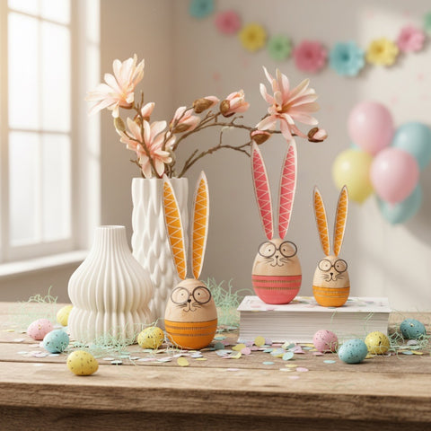 Statue Lapin de Pâques en Bois Design Lot de 2