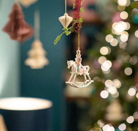 Suspension de Noël cheval à bascule avec soldat Casse-Noisette ￼