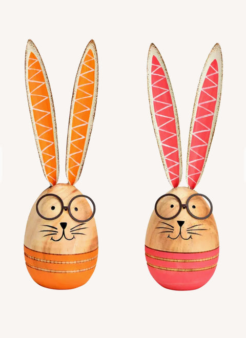 Statue Lapin de Pâques en Bois Design Lot de 2