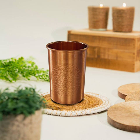 Gobelet en cuivre pur flower of life mat - 300 ml - (lourd