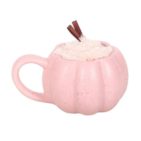 Ensemble tasse et chaussettes d'automne à citrouille rose