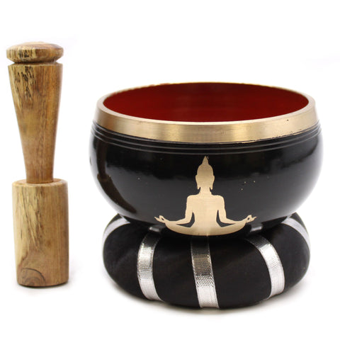 Ensemble de bols chantants tibétains - Bouddha - Noir/Orange 10,7 cm