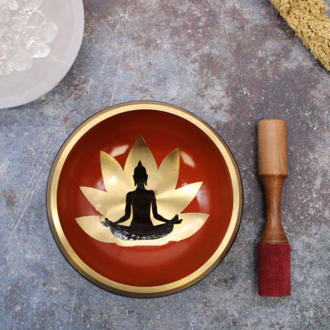 Ensemble de bols chantants tibétains grand format - Bouddha - Noir/Orange 14 cm