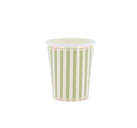 Lot de 8 Gobelets Carton Jardin à la Française – Crème, Pistache & Or 255 ml | Vaisselle Jetable Chic