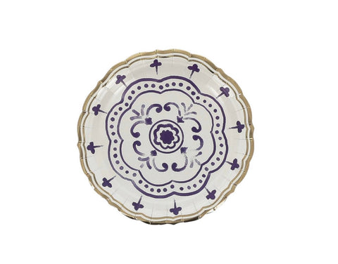 Petites assiettes jetables en carton Dolce Vita – Bleu et blanc (Ø 18 cm) – Lot de 8