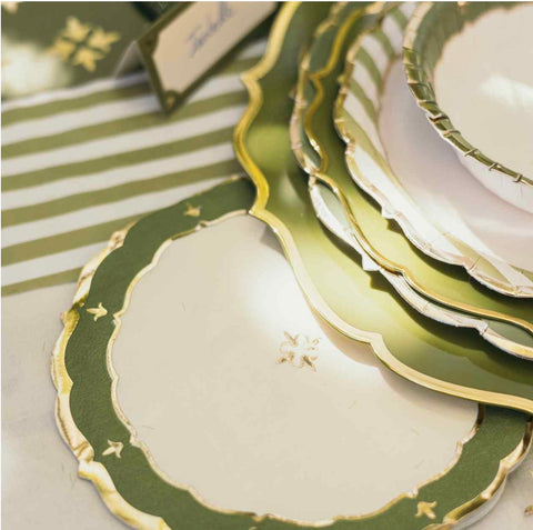 Lot de 16 Serviettes Papier Jardin à la Française – Crème, Vert Olive & Or 33x33 cm | Décoration Élégante
