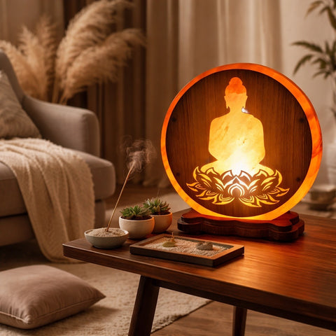 Lampe à sel  de l’Himalaya sculptée￼