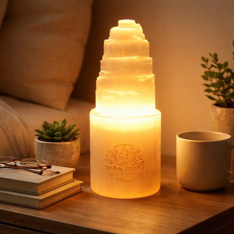 Lampe sélénites montagne gravée 20 cm ￼