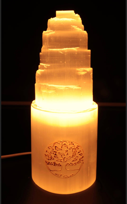 Lampe sélénites montagne gravée 20 cm ￼