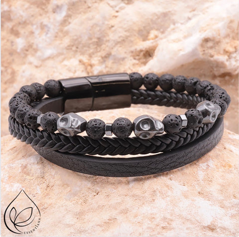 Bracelet homme pierre de lave et acier inoxydable