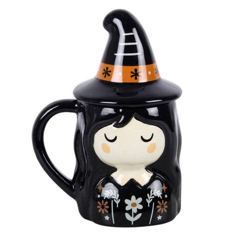 Mug sorcière avec couvercle – Chapeau pointu, automne et Halloween