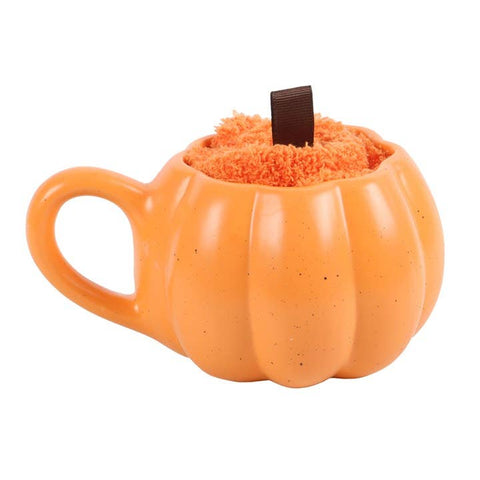 Mug citrouille 480 ml avec chaussettes orange – ambiance automnale et Halloween