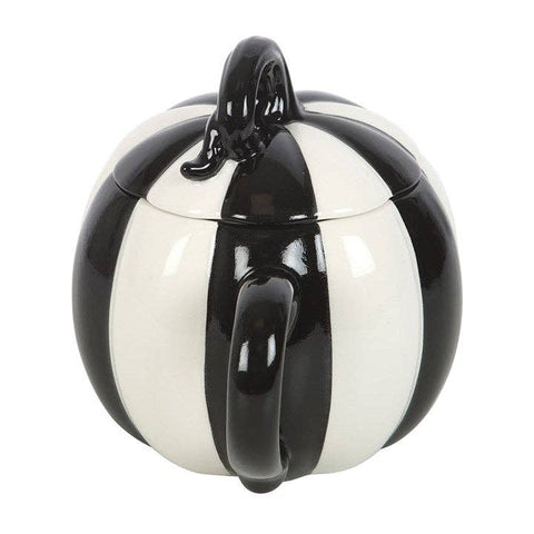 Mug citrouille noir et blanc 600 ml avec couvercle – tasse Halloween gothique originale