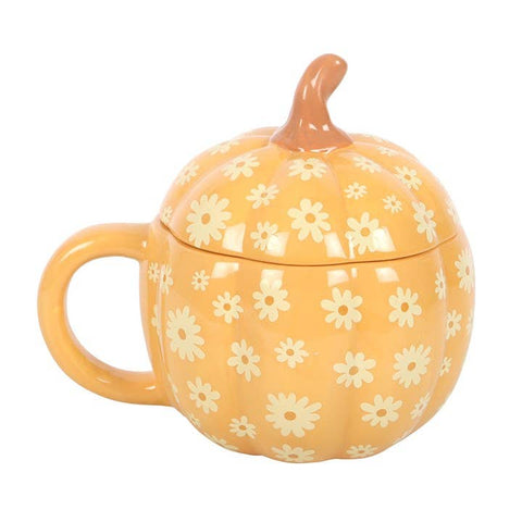 Tasse citrouille orange 500 ml avec couvercle – mug automne et Halloween