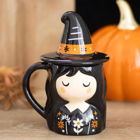 Mug sorcière avec couvercle – Chapeau pointu, automne et Halloween