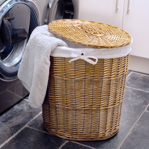 Panier à linge ovale en osier naturel -