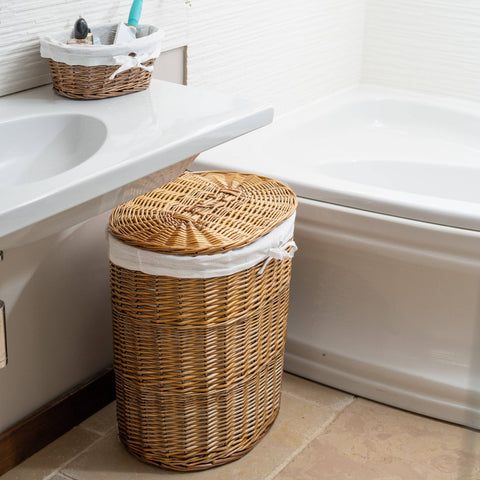 Panier à linge ovale en osier naturel -