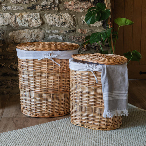 Panier à linge ovale en osier naturel -