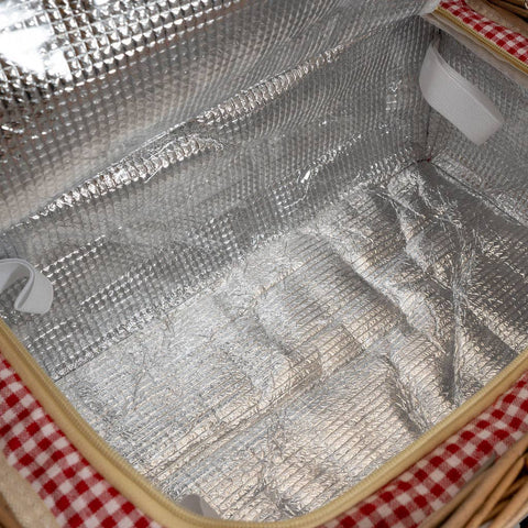 Panier-pique-nique en osier à effet ancien pour 4 personnes, vichy rouge