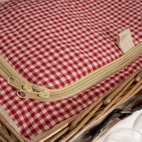 Panier-pique-nique en osier à effet ancien pour 4 personnes, vichy rouge