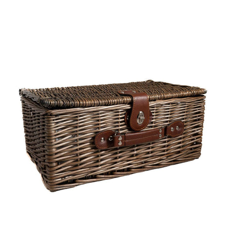Panier-pique-nique en osier à effet ancien pour 4 personnes, vichy rouge