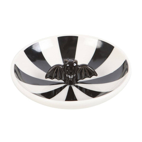 Plat à bijoux chauve-souris noir et blanc – vide-poche gothique
