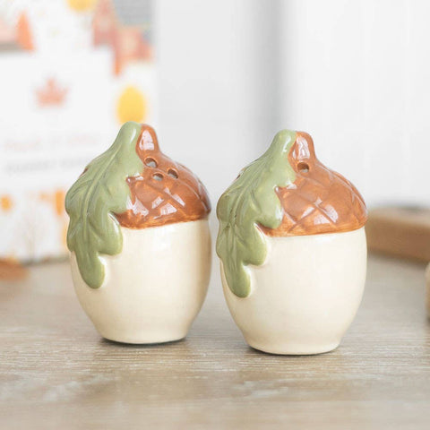 Salière et poivrière gland en céramique – lot de 2 pour une table nature
