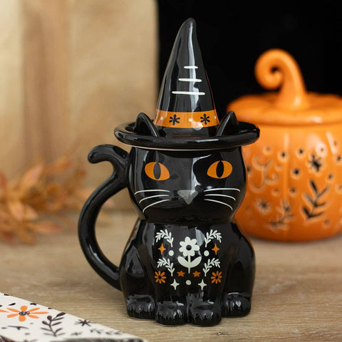 Tasse chat sorcier avec couvercle chapeau – Tasse Halloween originale